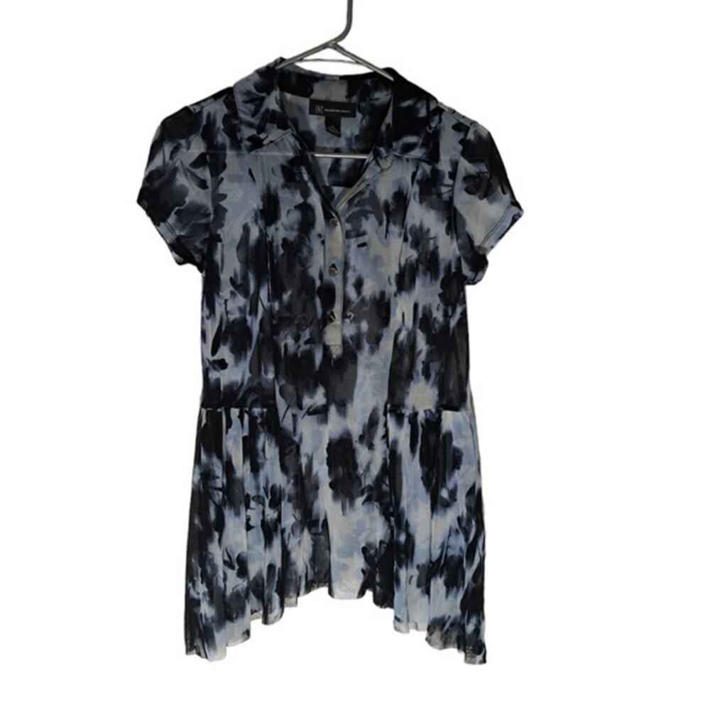 INC International Concepts Tunic Short Sleeve Stretch Mesh Top Floral Sz S New